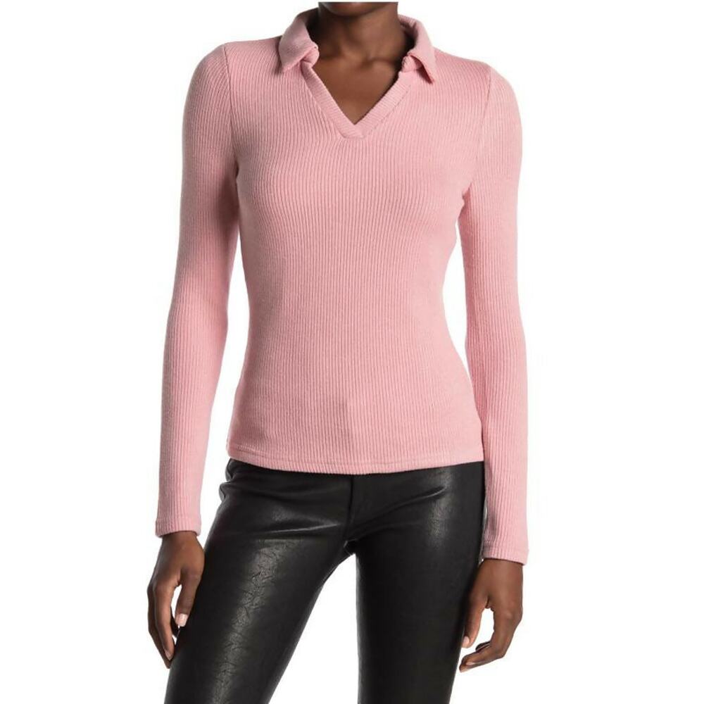 Walter Baker Spread Collar Hudson Rib Knit Sweater in Dusty Pink XL